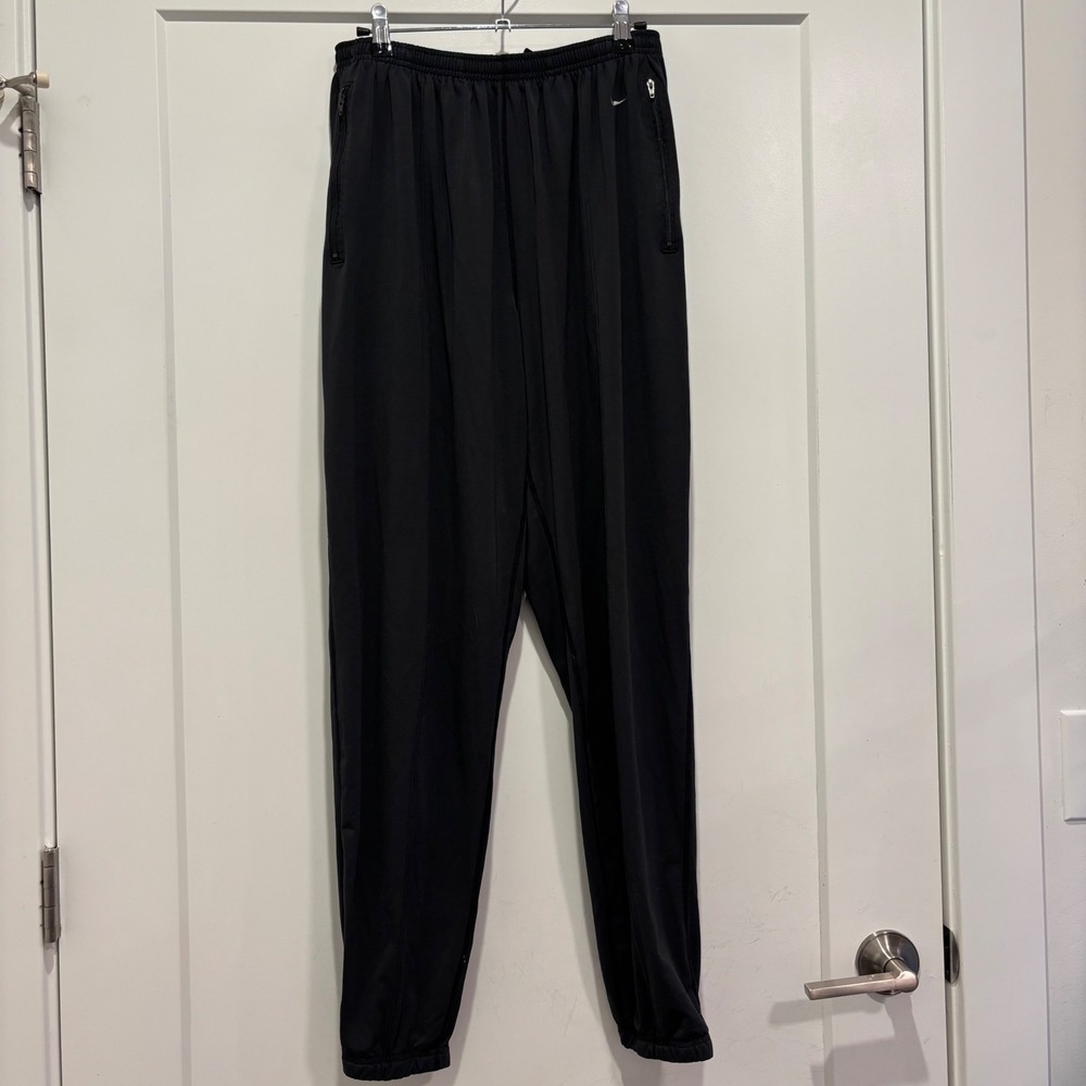 Nike Dri-FIT Mens Black Track Pants Zipper Cuffs Reflective Training Joggers L